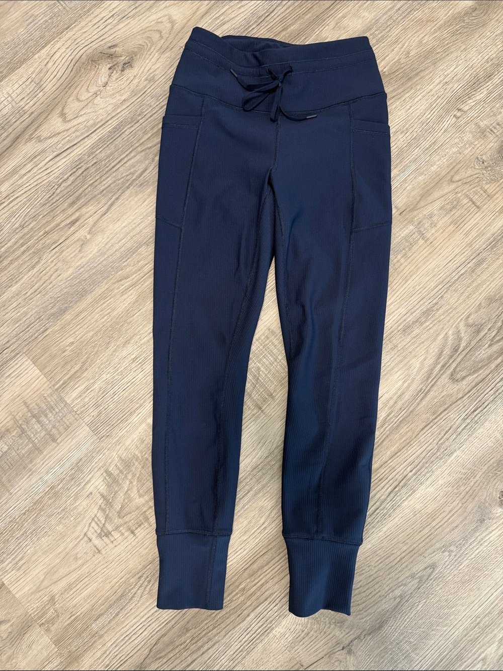Yogalicious Navy Blue Drawstring Ribbed Leggings